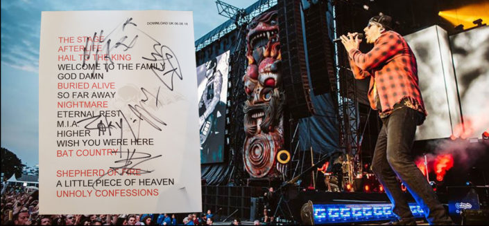 Avenged Sevenfold Set List Set list signed by the band from their most recent appearance at Download Festival