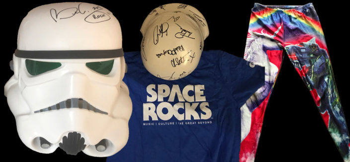 Signed Stormtrooper Helmet & Unicorn Leggings This amazing Stormtrooper helmet was signed by astonaut Tim Peake, Queen guitarist Brian May and many more at Space Rocks London! With bonus signed Unicorn leggings as worn by Matt and Brian.